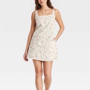 a new day Cream & Black floral mini dress lined with straps XL